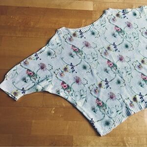 Luisa Ricci Floral, Loose Knit, Cold Shoulder Sweater, White, Pink, Size M